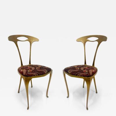  Palladio Pair of Vintage Italian Palladio Gilt Metal Chairs with Floral Fabric