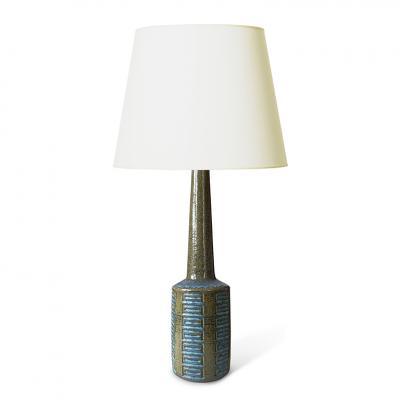 Palshus Danish Modern Pair of Tall Table Lamps in Olive Turquoise Glazing by Palshus