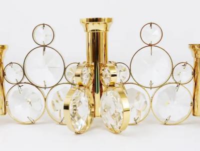  Palwa 5x Palwa Gaetano Sciolari Style Brass Crystal Candle Holder Candlestick 1970s