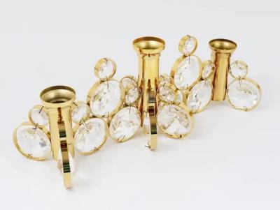  Palwa 5x Palwa Gaetano Sciolari Style Brass Crystal Candle Holder Candlestick 1970s