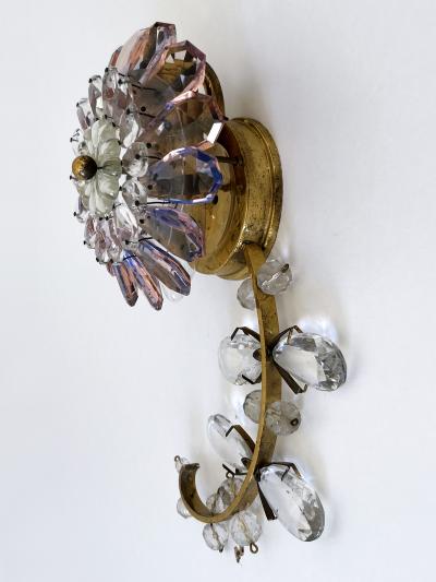 Palwa Amazing Palwa Iridescent Crystal Glass Brass Flower Sconce or Wall Lamp 1960s