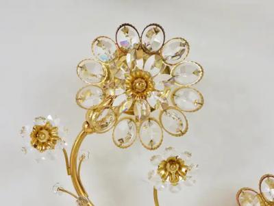  Palwa Big Ernst Palme Flowers Brass Crystals Flower Wall Light Sconce Palwa 1970s