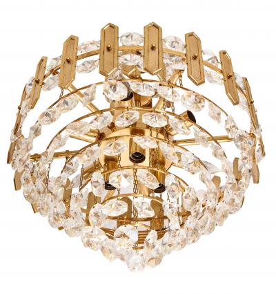  Palwa Embossed Brass and Crystal Chandelier by Palwa