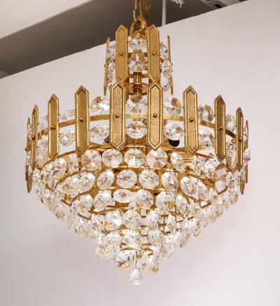  Palwa Embossed Brass and Crystal Chandelier by Palwa