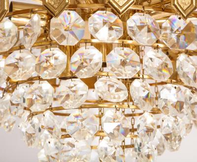  Palwa Embossed Brass and Crystal Chandelier by Palwa
