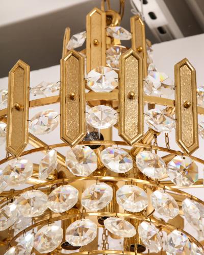  Palwa Embossed Brass and Crystal Chandelier by Palwa