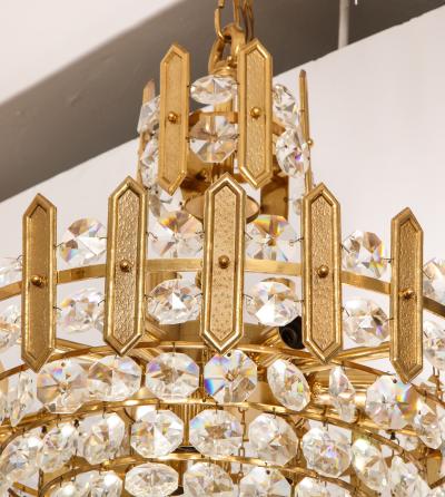  Palwa Embossed Brass and Crystal Chandelier by Palwa