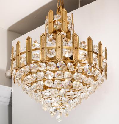  Palwa Embossed Brass and Crystal Chandelier by Palwa