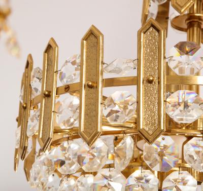  Palwa Embossed Brass and Crystal Chandelier by Palwa
