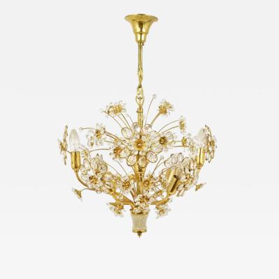  Palwa Ernst Palme Bunch of Flowers Gilt Brass Crystal Chandelier Palwa 1970s