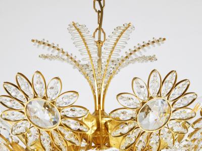  Palwa Ernst Palme Large Palwa Flower Palm Tree Chandelier Gilt Brass Crystals 1970s
