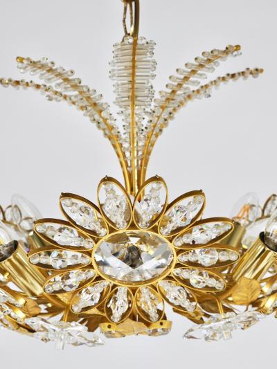  Palwa Ernst Palme Large Palwa Flower Palm Tree Chandelier Gilt Brass Crystals 1970s