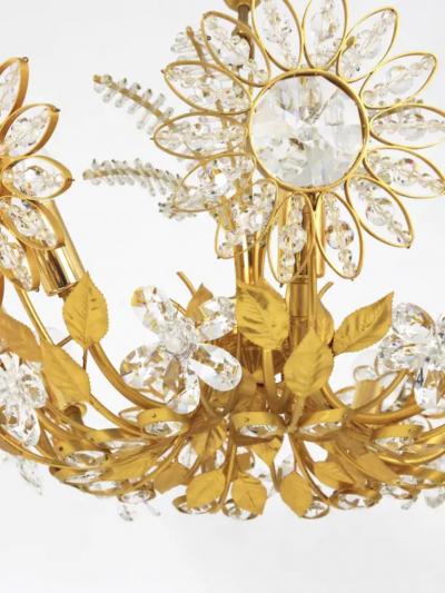Palwa Ernst Palme Palwa Flower Palm Tree Chandelier Gilt Brass Crystals 1970s