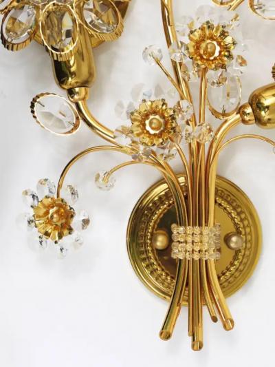  Palwa Ernst Palme Palwa Gilt Brass Crystal Flower Wall Light Sconce Germany 1970s