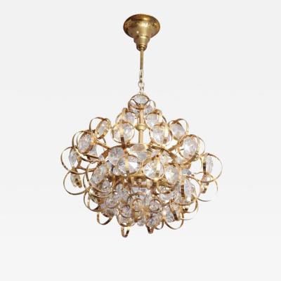 Palwa - Elegant Gold Plated Brass and Crystal Chandelier 1960s