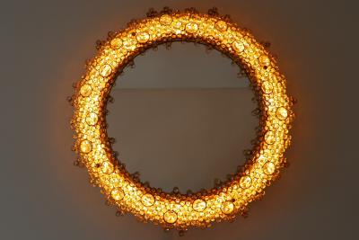  Palwa Gorgeous Gilt Brass Crystal Glass Backlit Wall Mirror by Palwa Germany 1970s