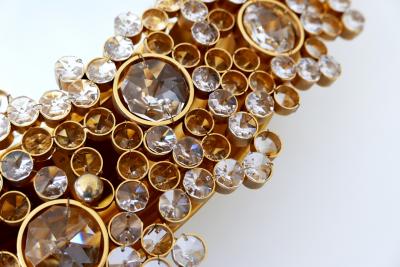  Palwa Gorgeous Gilt Brass Crystal Glass Backlit Wall Mirror by Palwa Germany 1970s