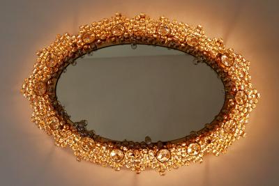  Palwa Gorgeous Gilt Brass Crystal Glass Backlit Wall Mirror by Palwa Germany 1970s
