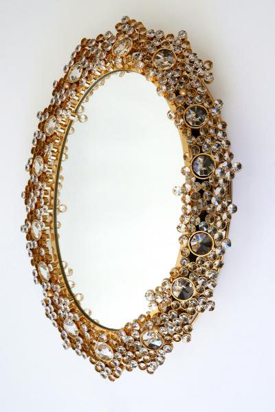  Palwa Gorgeous Gilt Brass Crystal Glass Backlit Wall Mirror by Palwa Germany 1970s