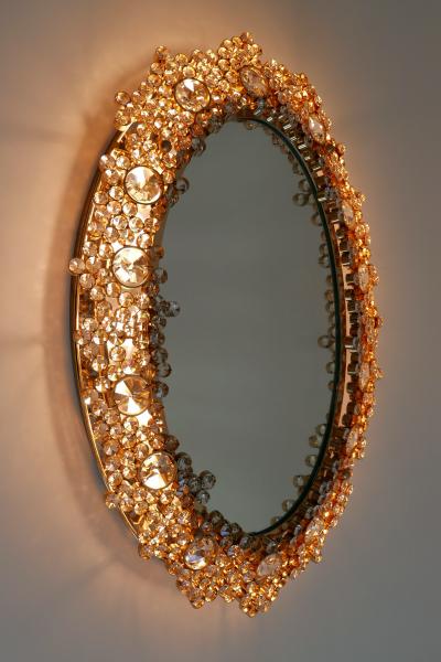  Palwa Gorgeous Gilt Brass Crystal Glass Backlit Wall Mirror by Palwa Germany 1970s
