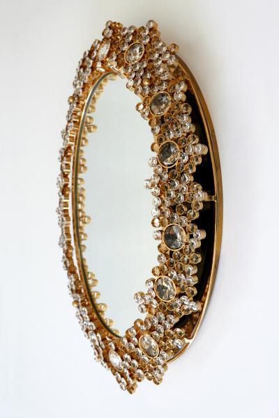  Palwa Gorgeous Gilt Brass Crystal Glass Backlit Wall Mirror by Palwa Germany 1970s