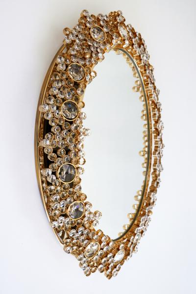  Palwa Gorgeous Gilt Brass Crystal Glass Backlit Wall Mirror by Palwa Germany 1970s