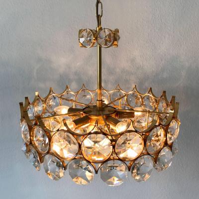 Palwa Gorgeous Gilt Brass Facet Cut Crystal Glass Chandelier by Palwa Germany 1960s