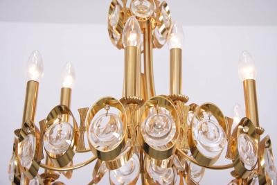 Palwa Huge Gilded Brass and Glass Palwa Chandelier