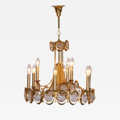  Palwa Huge Gilded Brass and Glass Palwa Chandelier