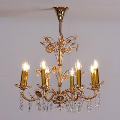  Palwa Huge Palwa Gilded Brass and Glass Flower Chandelier