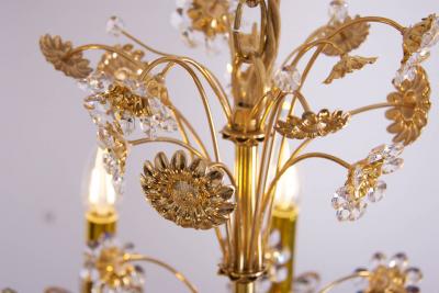  Palwa Huge Palwa Gilded Brass and Glass Flower Chandelier