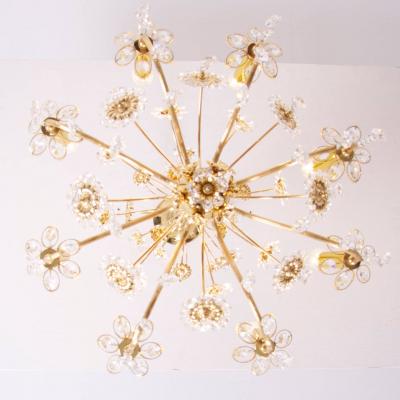  Palwa Huge Palwa Gilded Brass and Glass Flower Chandelier
