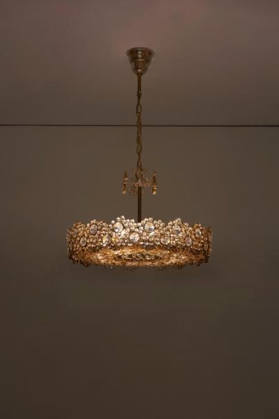  Palwa One of Eight Palwa Brass and Crystal Glass Encrusted Chandeliers Model S101