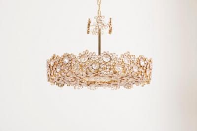  Palwa One of Eight Palwa Brass and Crystal Glass Encrusted Chandeliers Model S101