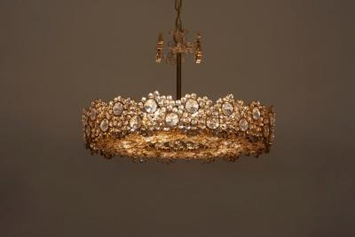  Palwa One of Eight Palwa Brass and Crystal Glass Encrusted Chandeliers Model S101