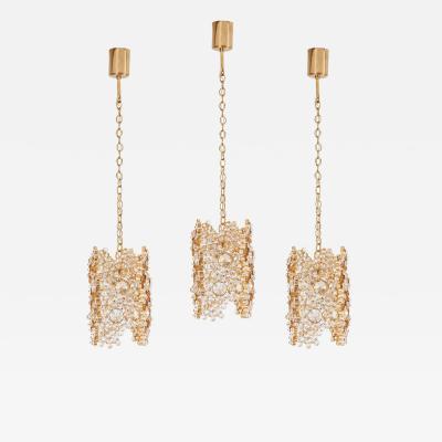  Palwa One of Three Palwa Gilded Brass and Crystal Glass Encrusted Pendant Lamps