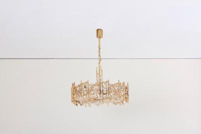  Palwa One of Two Palwa Gilded Brass Chandeliers Model S2601