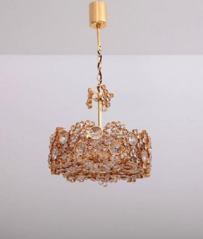  Palwa Outstanding Gilded Brass and Crystal Glass Encrusted Chandelier by Palwa