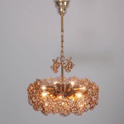  Palwa Outstanding Pair of Palwa Gilded Brass and Crystal Glass Encrusted Chandeliers