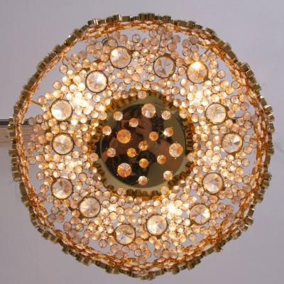  Palwa Outstanding Pair of Palwa Gilded Brass and Crystal Glass Encrusted Chandeliers