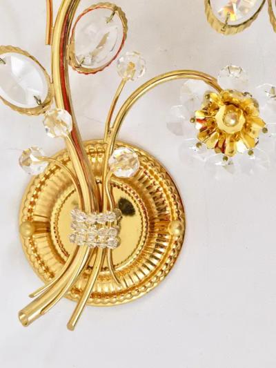  Palwa Pair of Ernst Palme Gilt Brass Crystal Flower Wall Lights Palwa Germany 1970s