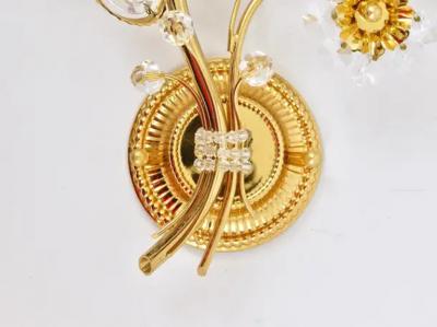  Palwa Pair of Ernst Palme Gilt Brass Crystal Flower Wall Lights Palwa Germany 1970s