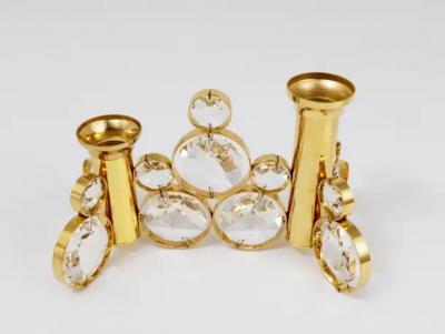  Palwa Palwa Gaetano Sciolari Style Brass Crystal Candle Holder Candlestick 1970s