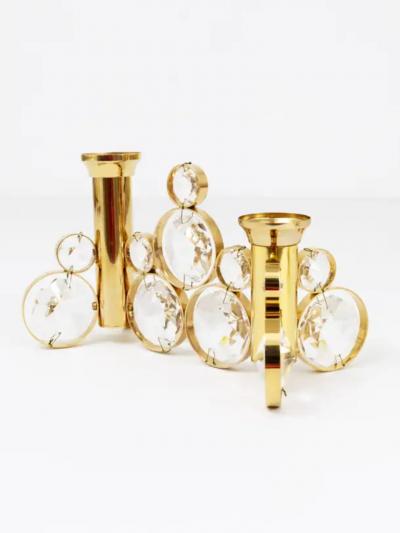  Palwa Palwa Gaetano Sciolari Style Brass Crystal Candle Holder Candlestick 1970s