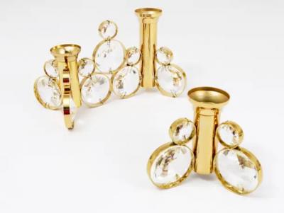  Palwa Palwa Gaetano Sciolari Style Brass Crystal Candle Holder Candlestick 1970s