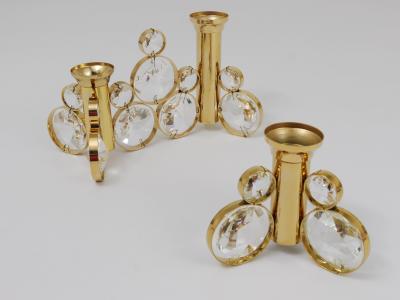  Palwa Palwa Gaetano Sciolari Style Brass Crystal Candle Holder Candlestick 1970s
