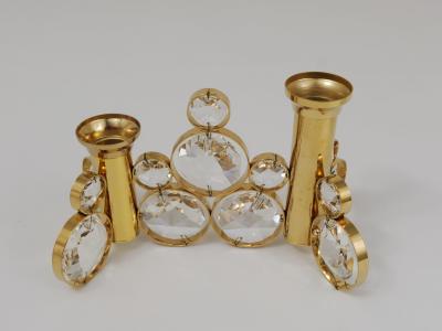  Palwa Palwa Gaetano Sciolari Style Brass Crystal Candle Holder Candlestick 1970s
