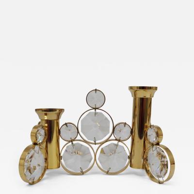  Palwa Palwa Gaetano Sciolari Style Brass Crystal Candle Holder Candlestick 1970s