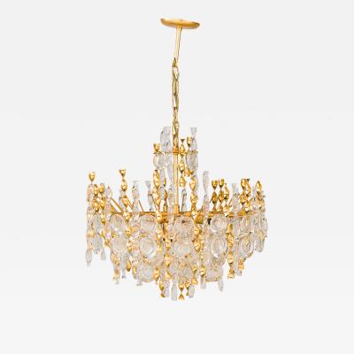  Palwa Palwa Mid Century Continental Brass and Clear Crystal Tendril Chandelier