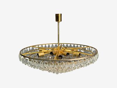 Palwa Palwa Teardrop Glass Brass Tiered Chandelier Germany 1960s
